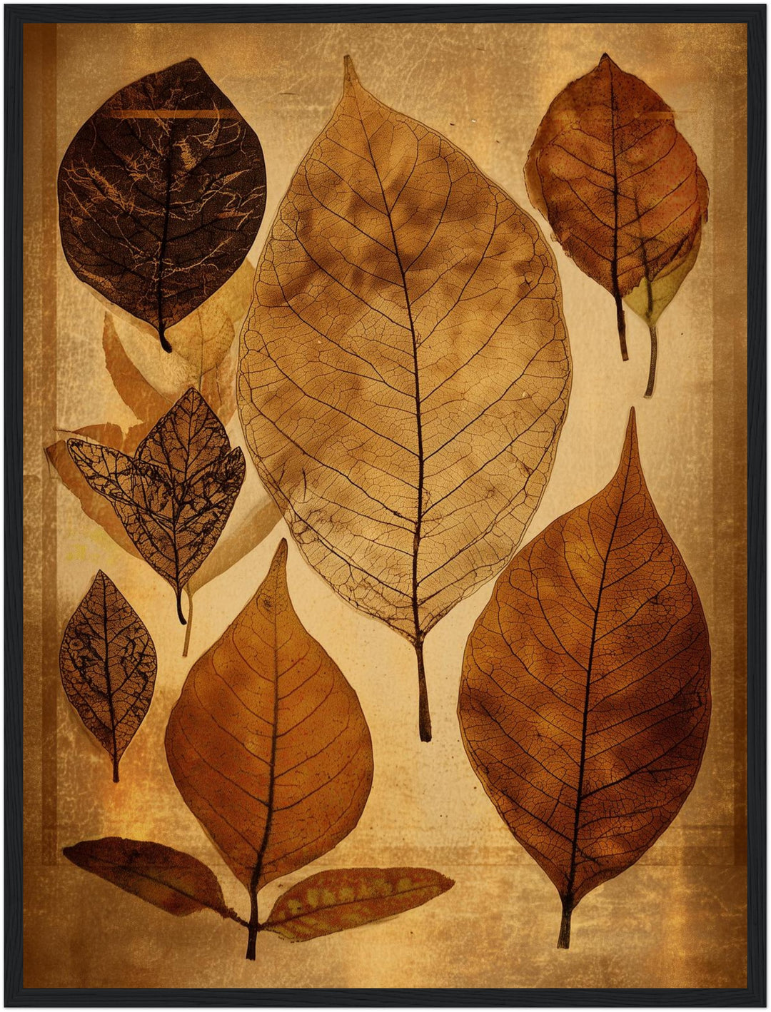 Getrocknete Blätter Herbarium Poster – Schwarzer Rahmen – Produktfoto