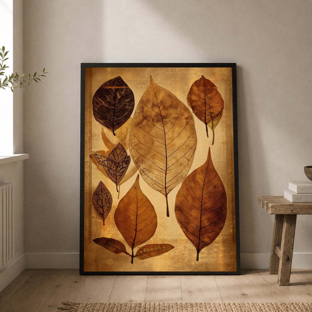 Getrocknete Blätter Herbarium Poster – Schwarzer Rahmen – Produktfoto