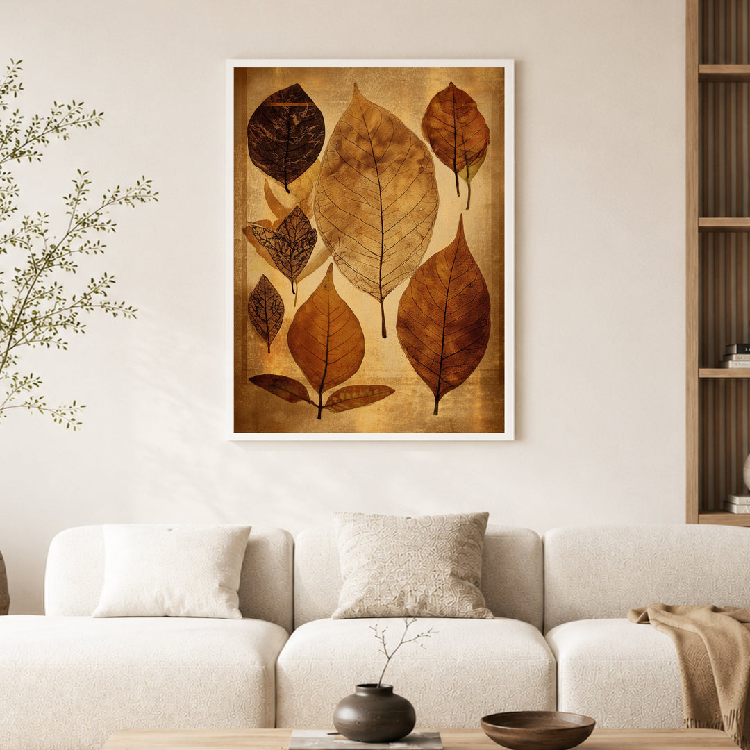 Getrocknete Blätter Herbarium Poster – Weißer Rahmen – Produktfoto