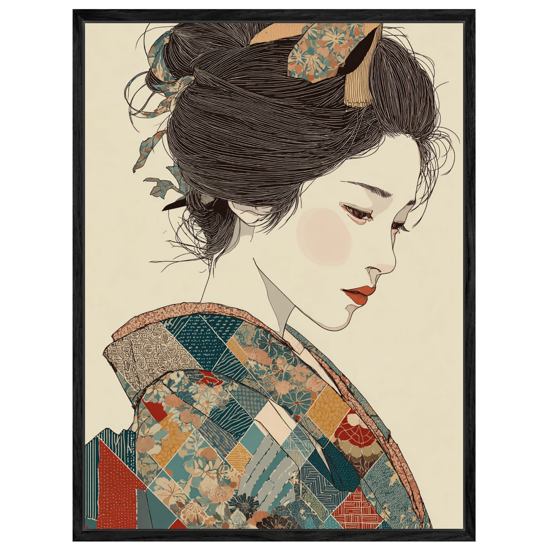 Japanische Frau im Kimono Leinwandbild Japandi – Leinwand auf Holzrahmen – Ansicht 4