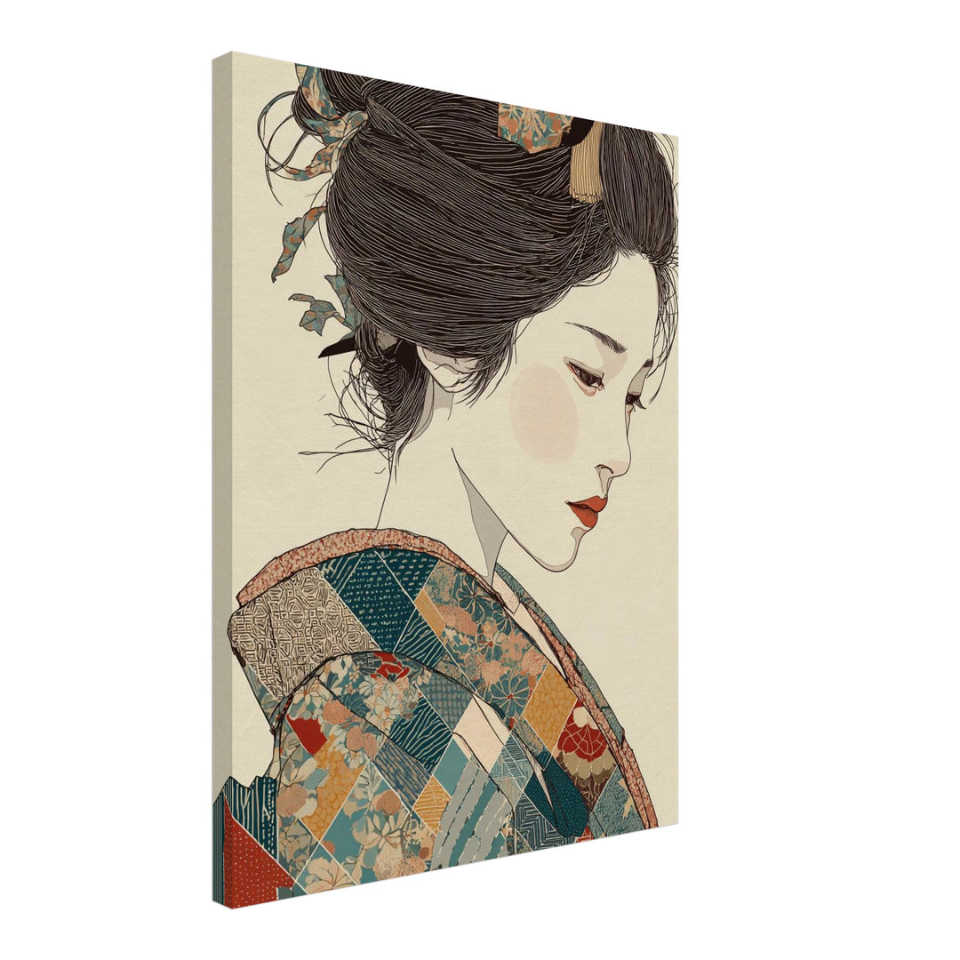 Japanische Frau im Kimono Leinwandbild Japandi – Leinwand auf Holzrahmen – Ansicht 2