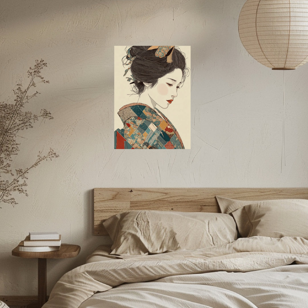 Japanische Frau im Kimono Leinwandbild Japandi – Leinwand auf Holzrahmen – Ansicht 3