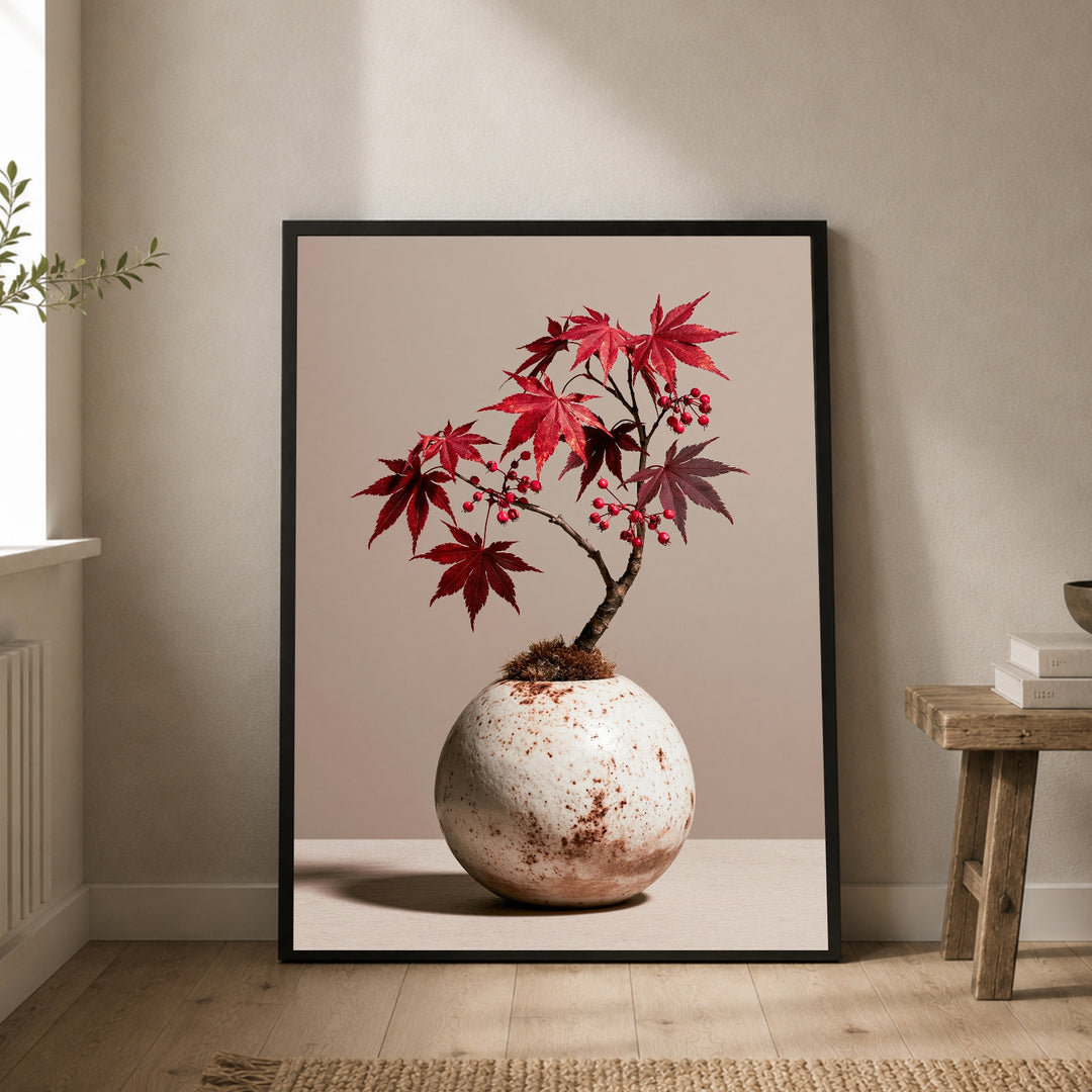 Roter Ahorn im Kugelgefäß Poster – Schwarzer Rahmen – Produktfoto