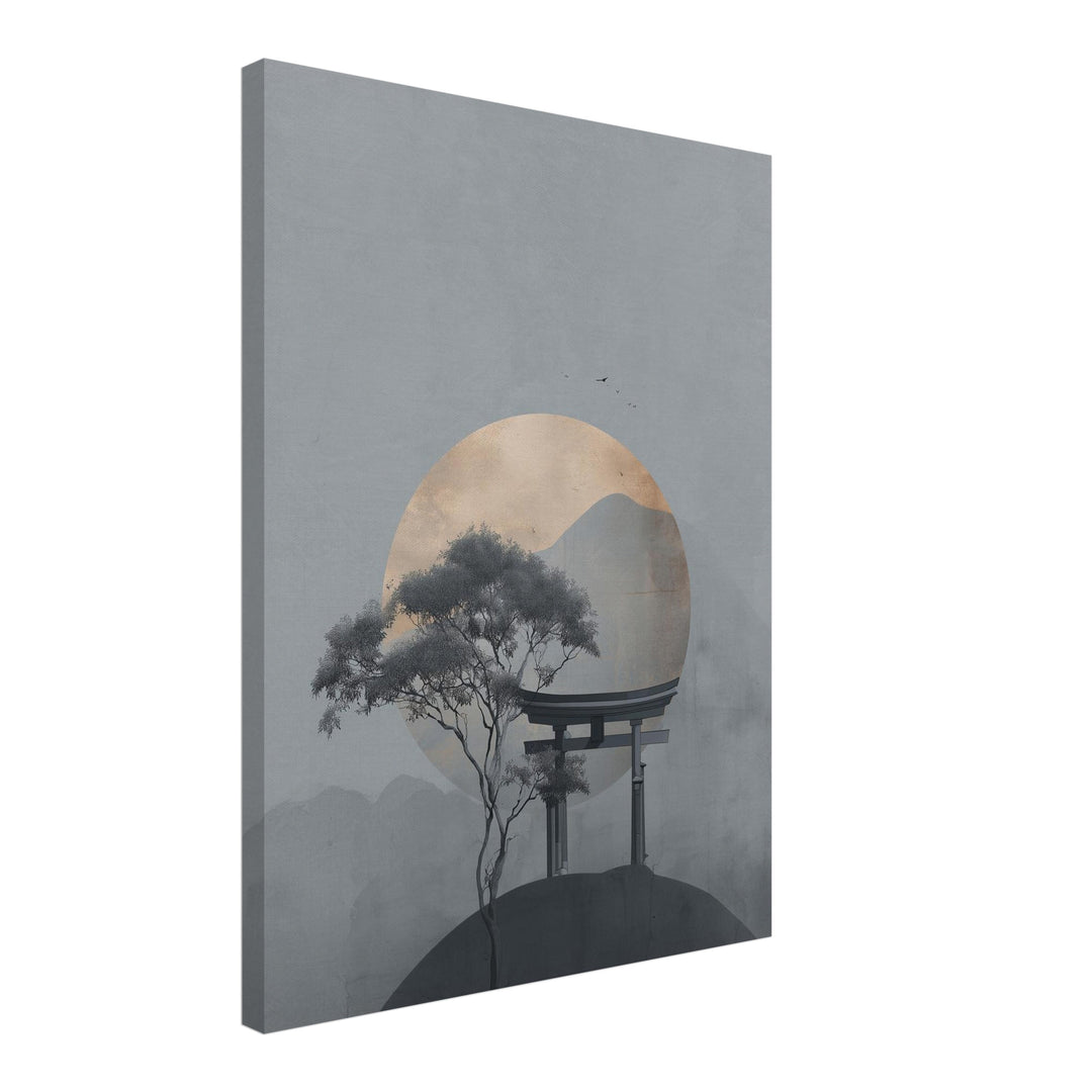 Torii im Morgennebel Leinwandbild – Schräge Ansicht – Produktfoto