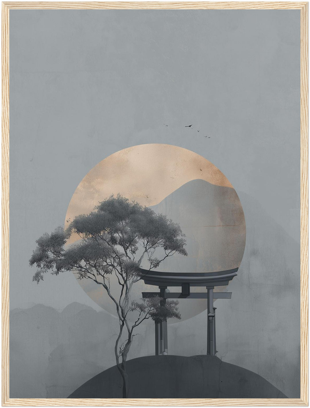 Torii im Morgennebel Poster – Holz natur Rahmen – Produktfoto
