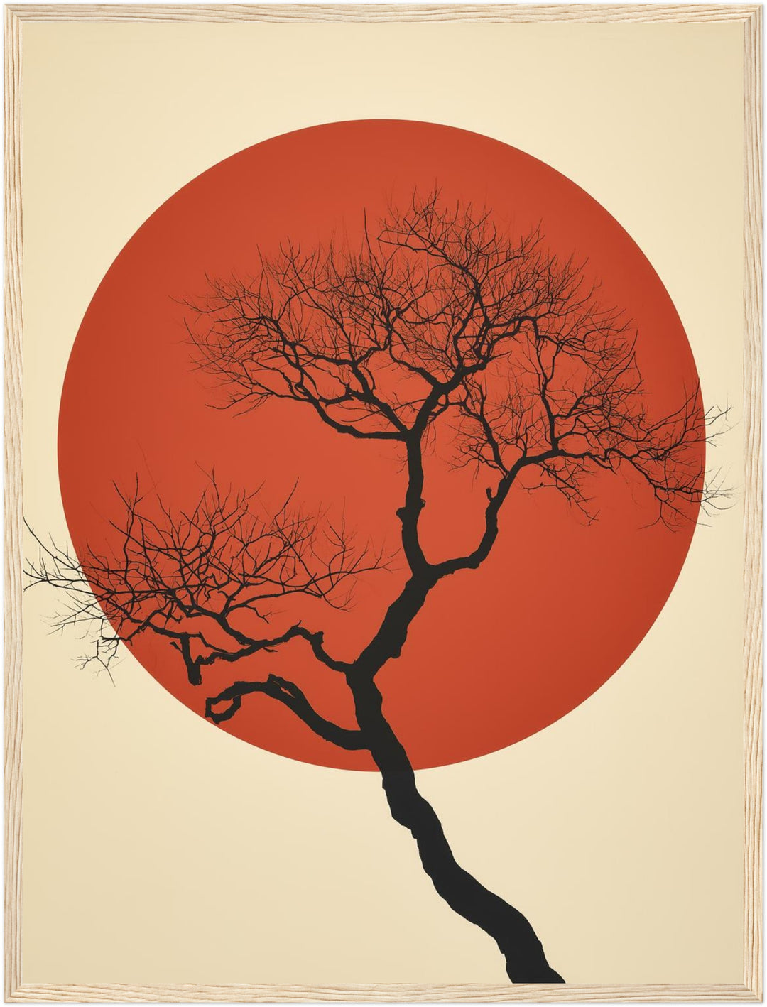 Roter Mond kahler Baum Poster – Holz natur Rahmen – Produktfoto