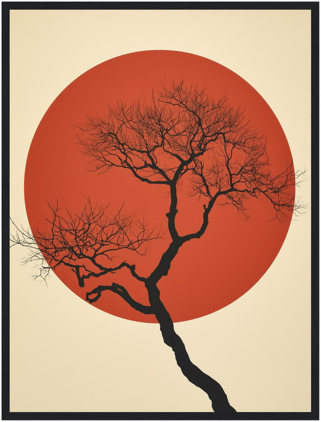 Roter Mond kahler Baum Poster – Schwarzer Rahmen – Produktfoto