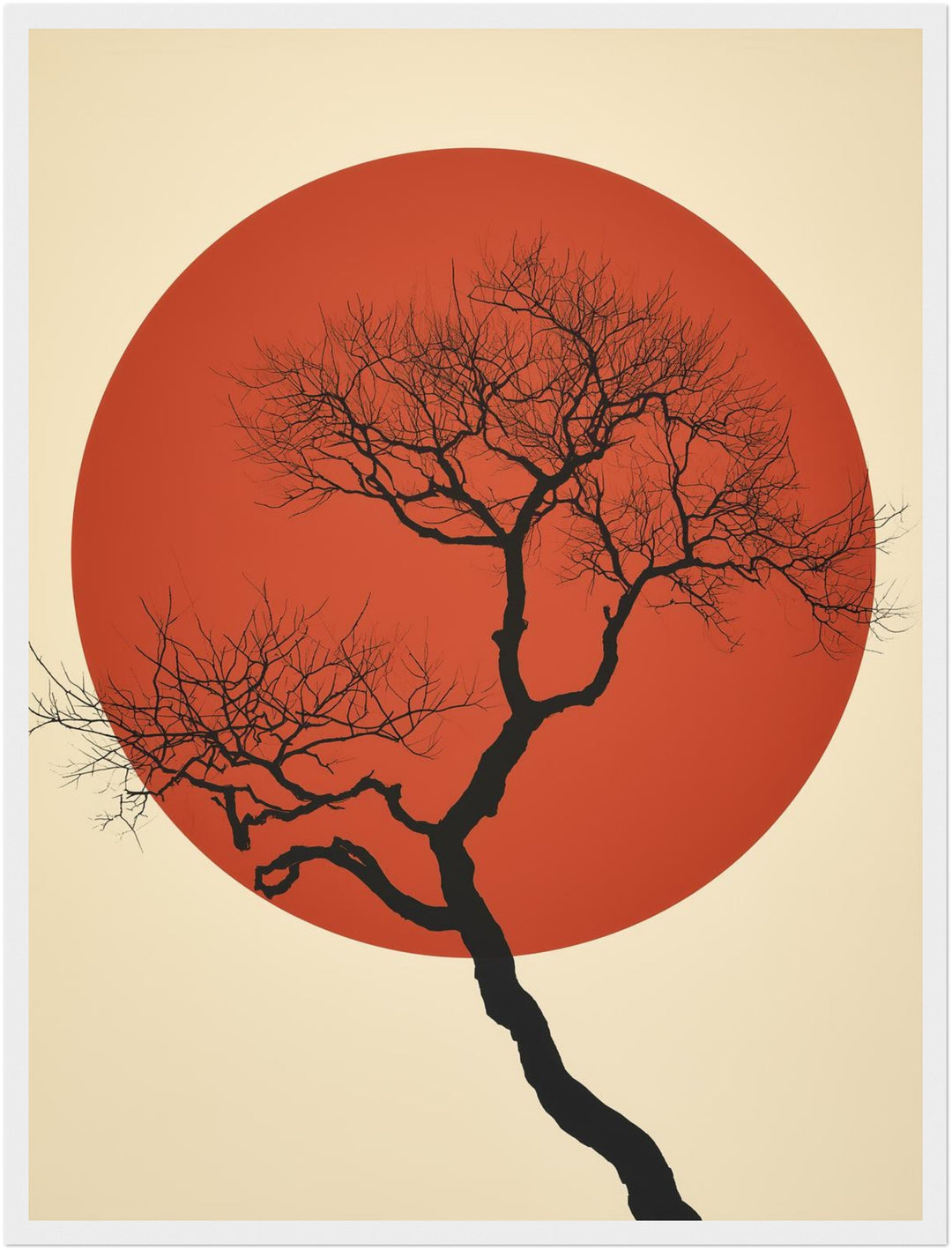 Roter Mond kahler Baum Poster – Weißer Rahmen – Produktfoto