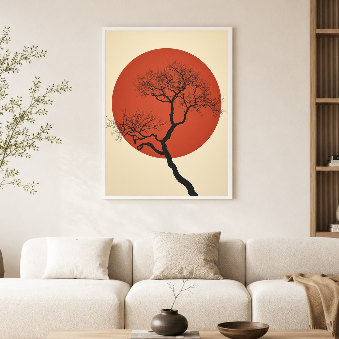 Roter Mond kahler Baum Poster – Weißer Rahmen – Produktfoto
