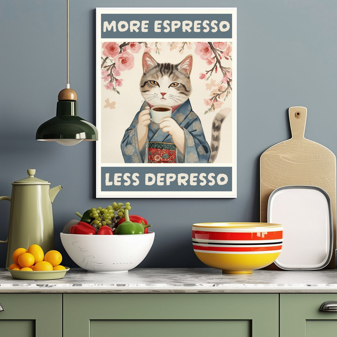 Katze mit Espressotasse Poster abstrakt – mattes Kunstdruck-Papier – Ansicht 3