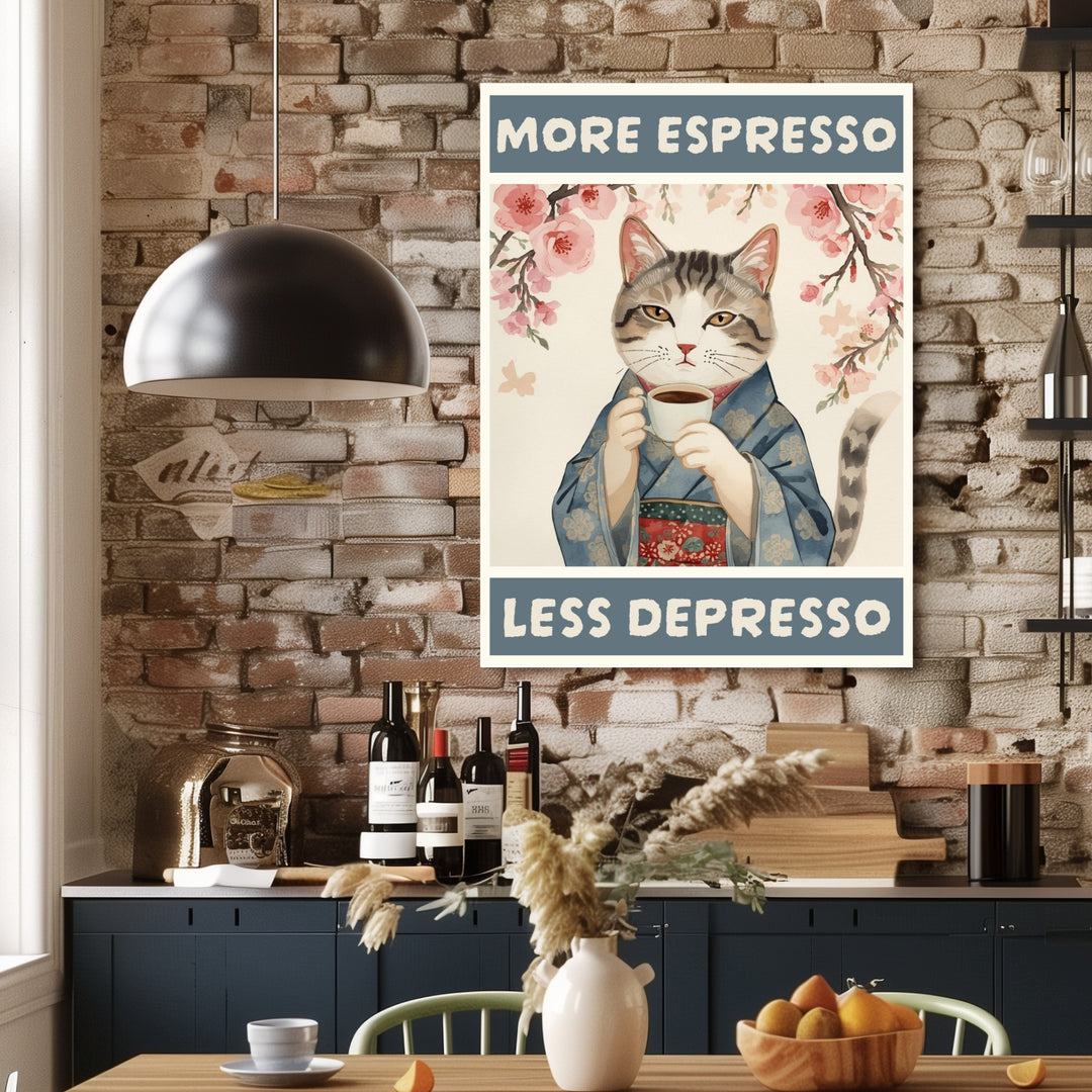 Katze mit Espressotasse Leinwandbild abstrakt – Leinwand auf Holzrahmen – Ansicht 3
