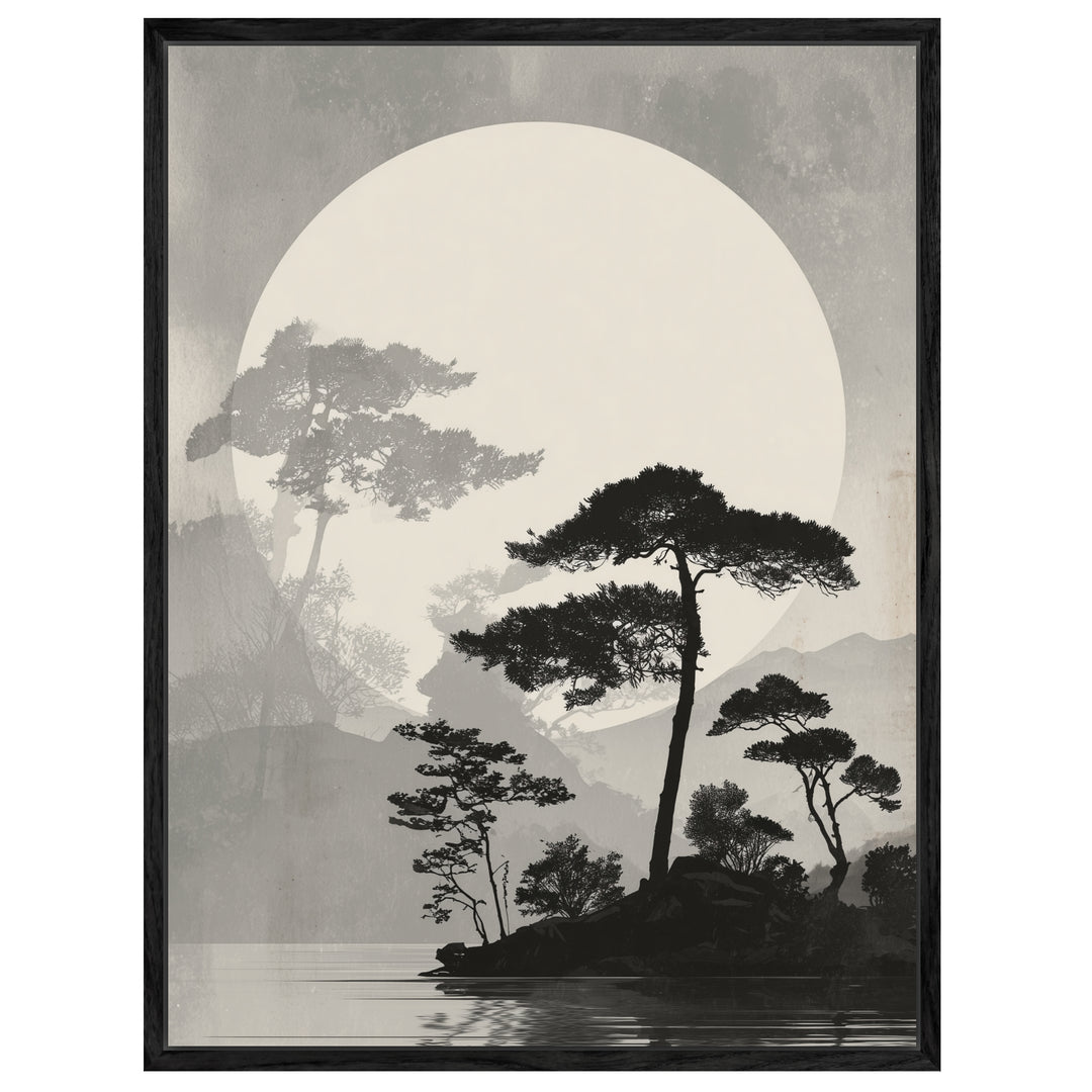 Kiefern vor Vollmond Leinwandbild Japandi – Leinwand auf Holzrahmen – Ansicht 4