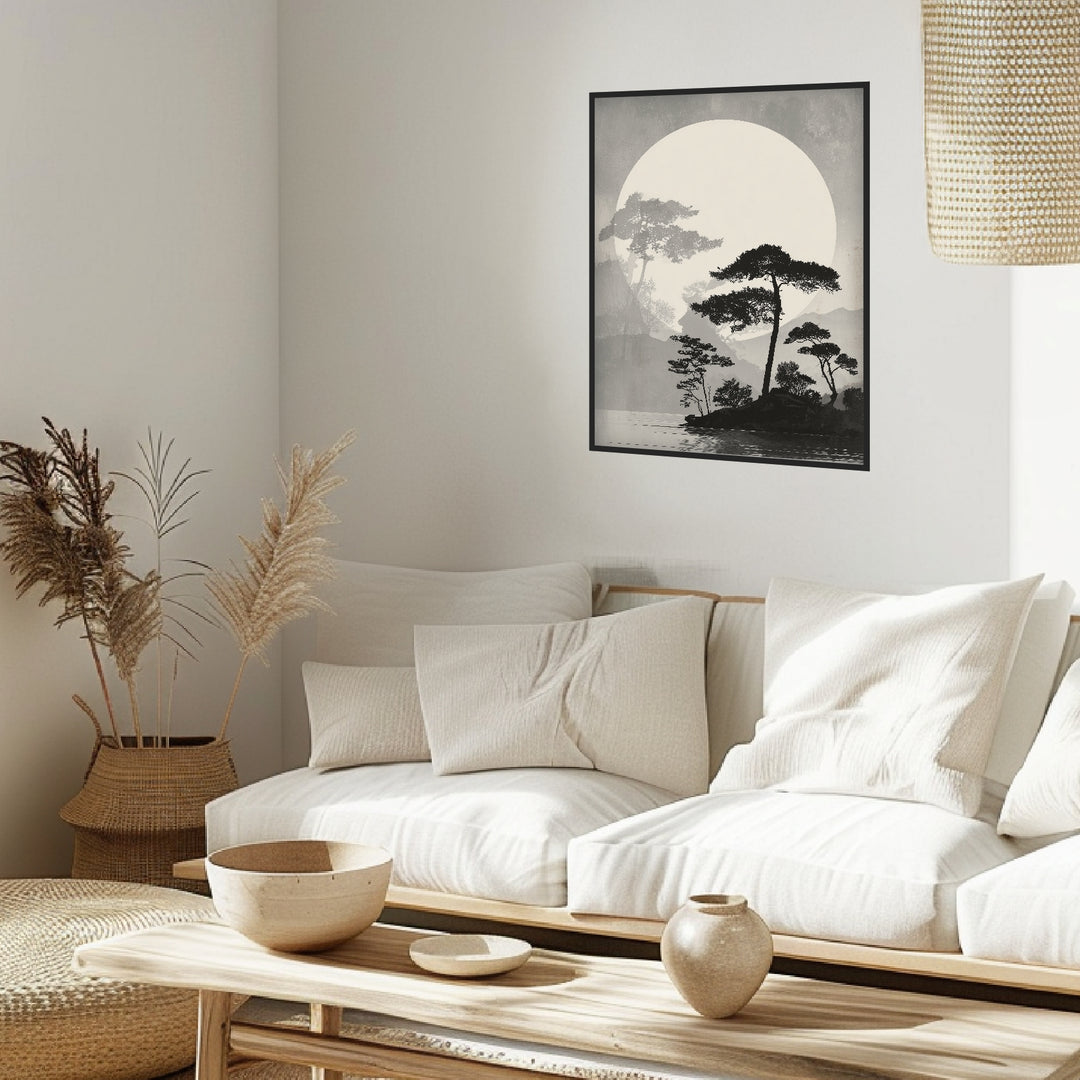 Kiefern vor Vollmond Poster Japandi – mattes Kunstdruck-Papier – Ansicht 3