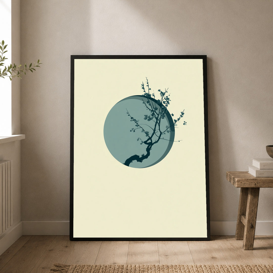 Kirschblüte im Mondlicht Poster – Schwarzer Rahmen – Produktfoto