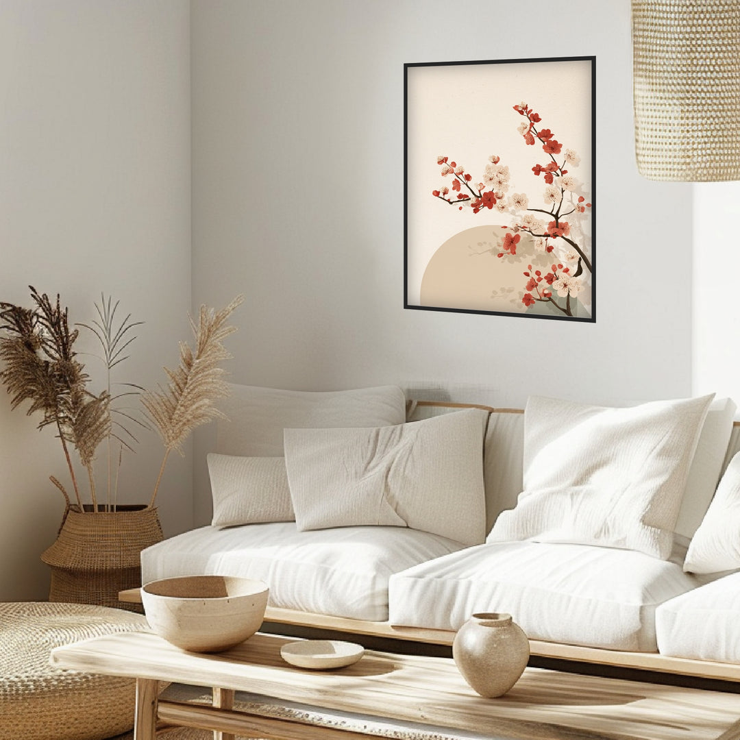 Kirschblütenzweig mit Sonne Poster Japandi – mattes Kunstdruck-Papier – Ansicht 4