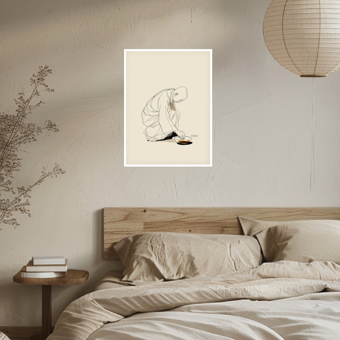 Kniender Mönch mit Schlüssel Poster Japandi – mattes Kunstdruck-Papier – Ansicht 3