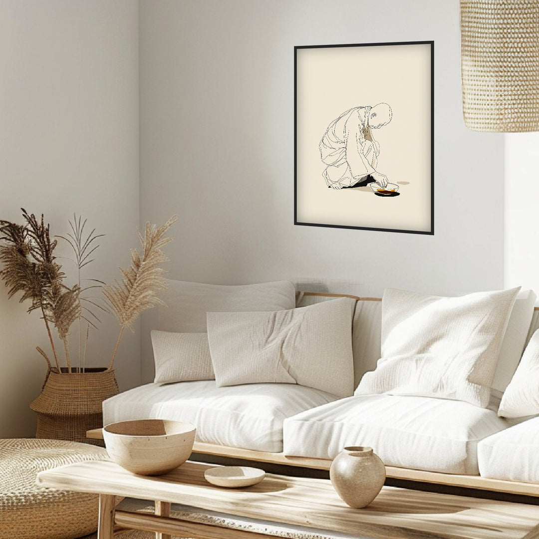 Kniender Mönch mit Schlüssel Poster Japandi – mattes Kunstdruck-Papier – Ansicht 4