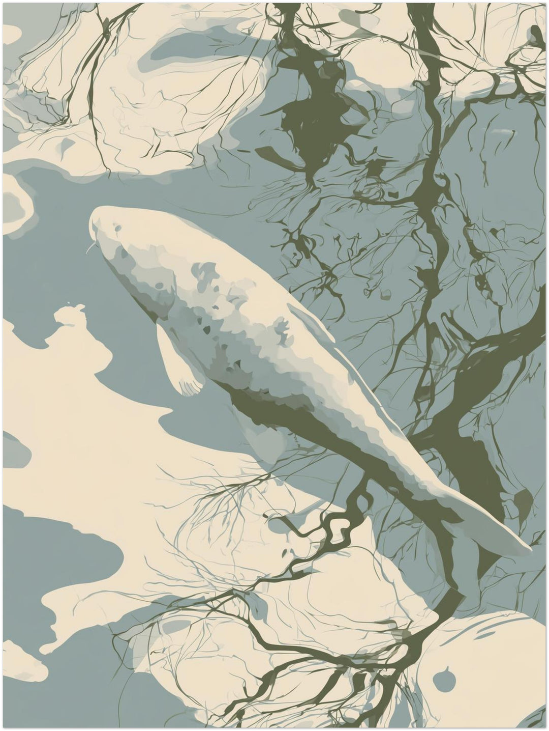 Weißer Koi im Spiegelbad Poster – Ohne Rahmen – Produktfoto