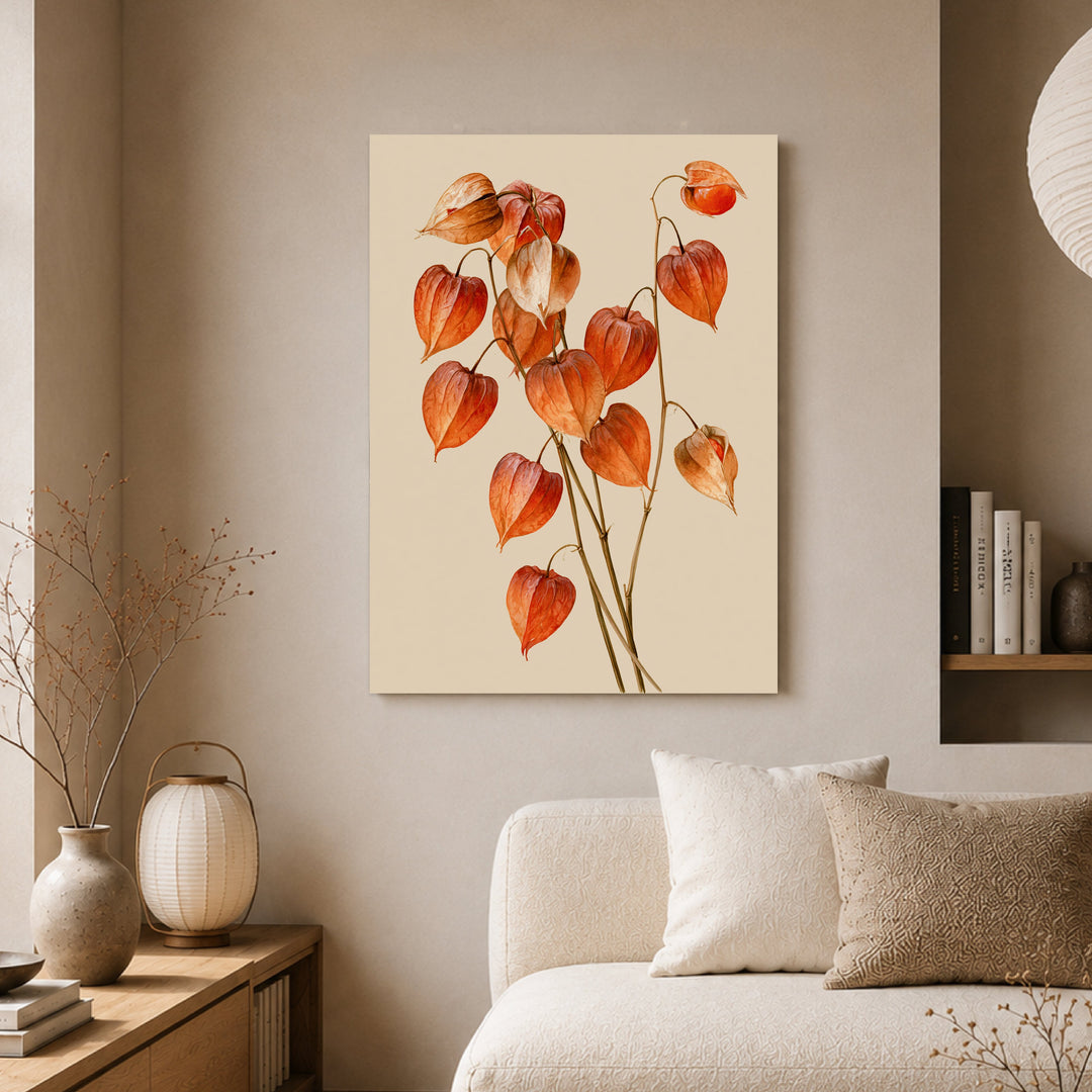 Rote Lampionblumen im Herbst Leinwandbild – Ohne Rahmen – Produktfoto