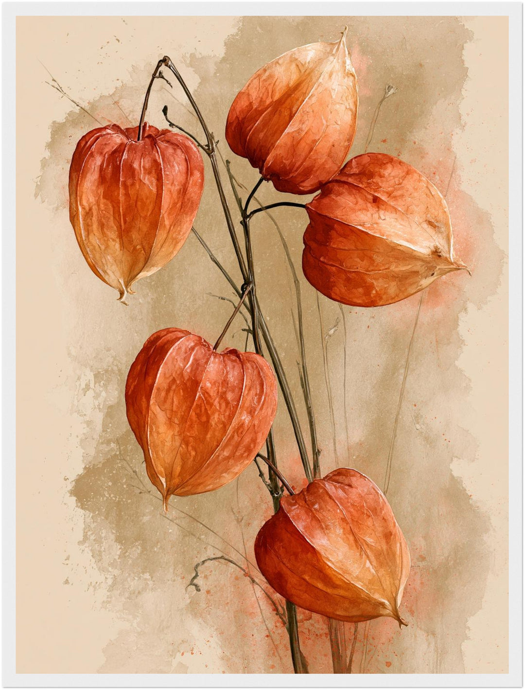 Rote Lampionblumen im Herbst Poster – Weißer Rahmen – Produktfoto