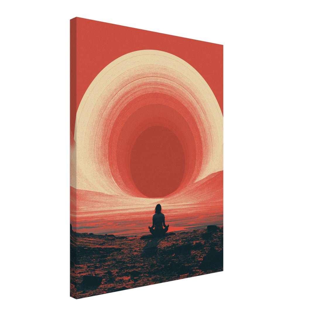Meditation am roten Horizont Leinwandbild – Schräge Ansicht – Produktfoto