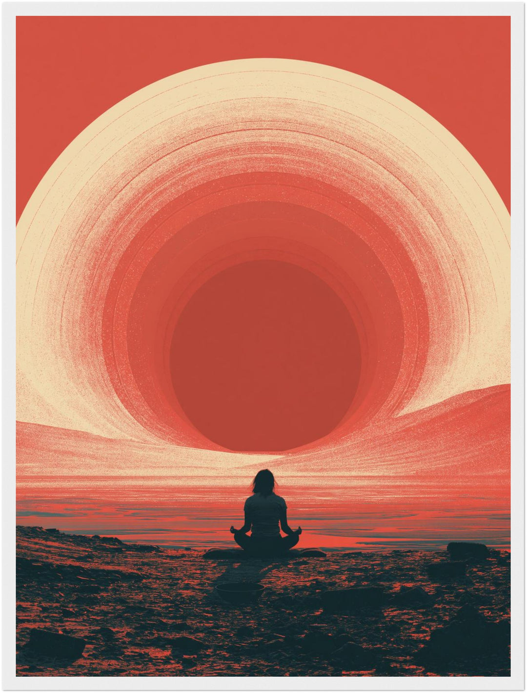 Meditation am roten Horizont Poster – Weißer Rahmen – Produktfoto