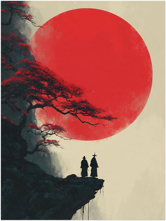 Mönche vor rotem Mond Poster