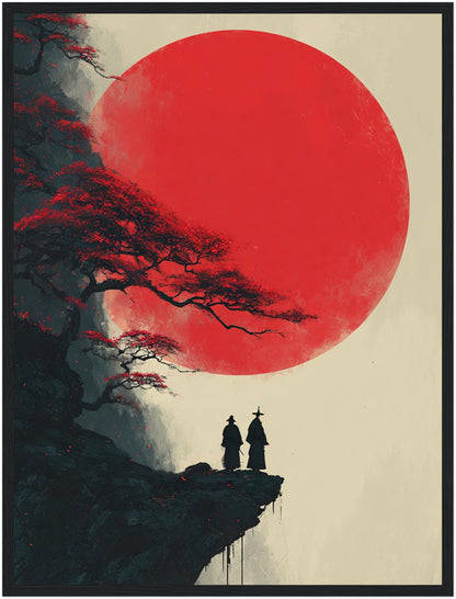 Mönche vor rotem Mond Poster