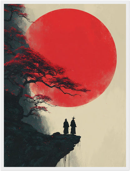 Mönche vor rotem Mond Poster