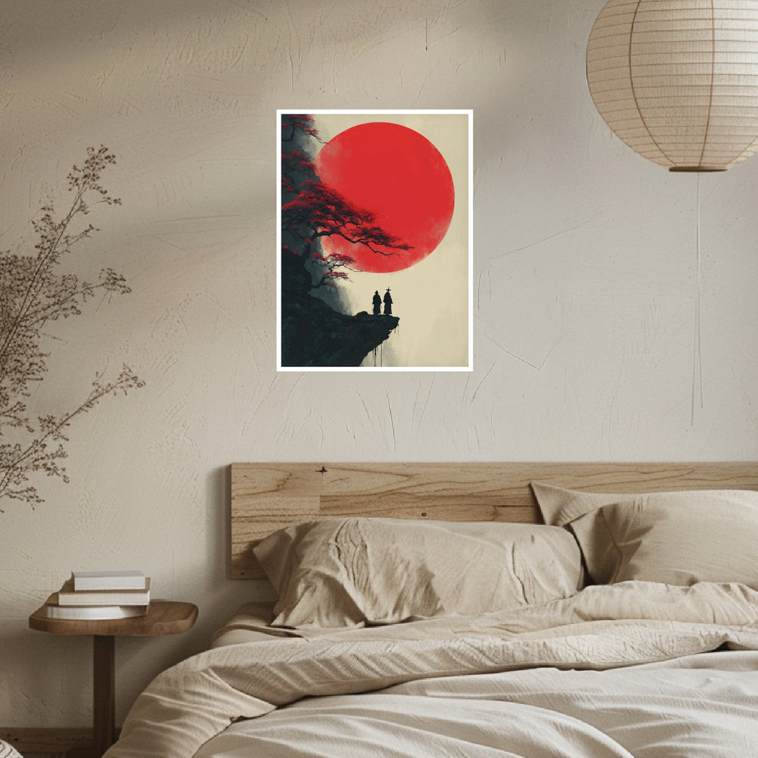 Mönche vor rotem Mond Poster Japandi – mattes Kunstdruck-Papier – Ansicht 3