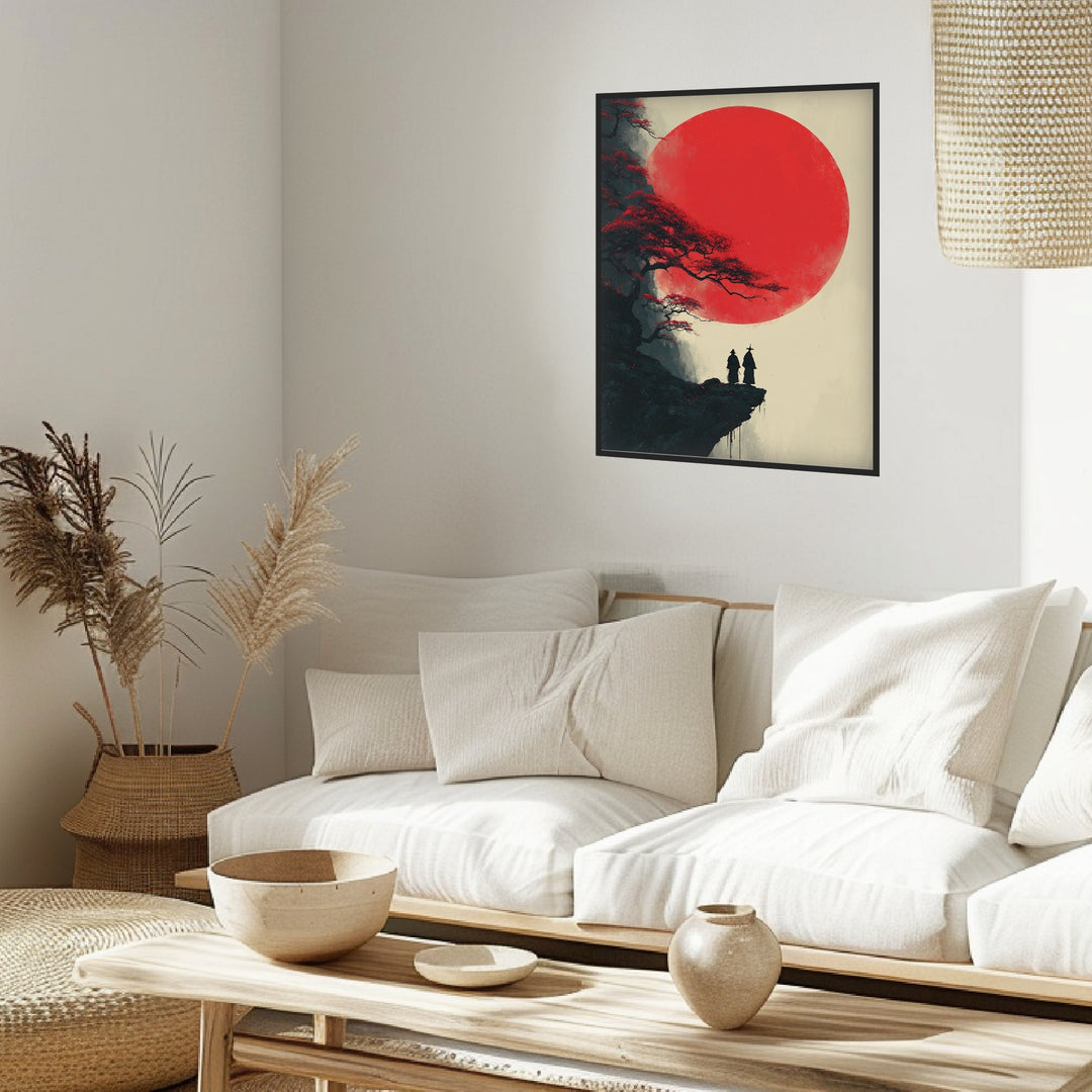 Mönche vor rotem Mond Poster Japandi – mattes Kunstdruck-Papier – Ansicht 4