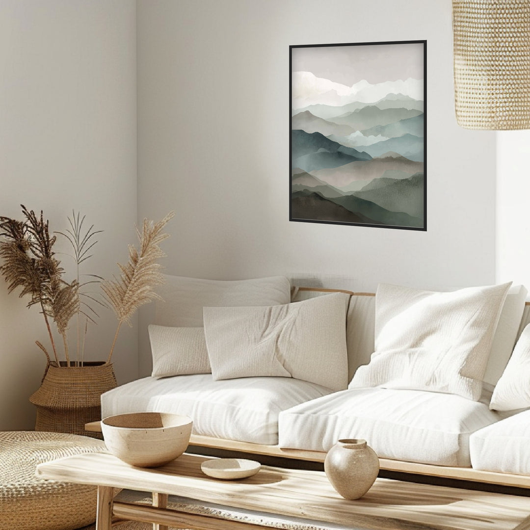 Nebelige Berghorizonte Poster Japandi – mattes Kunstdruck-Papier – Ansicht 3