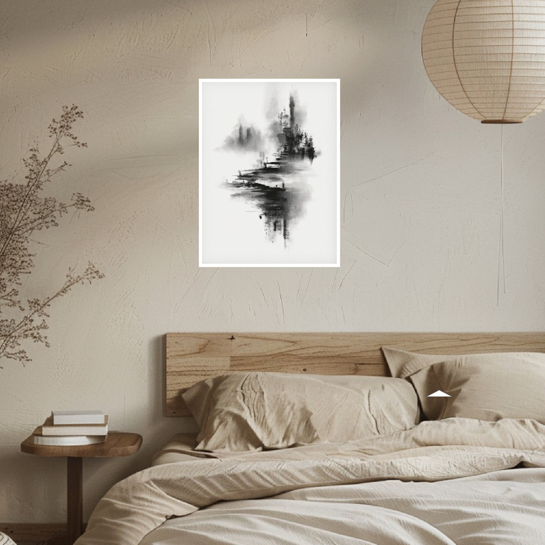 Bergdorf im Nebel Poster Japandi – mattes Kunstdruck-Papier – Ansicht 4
