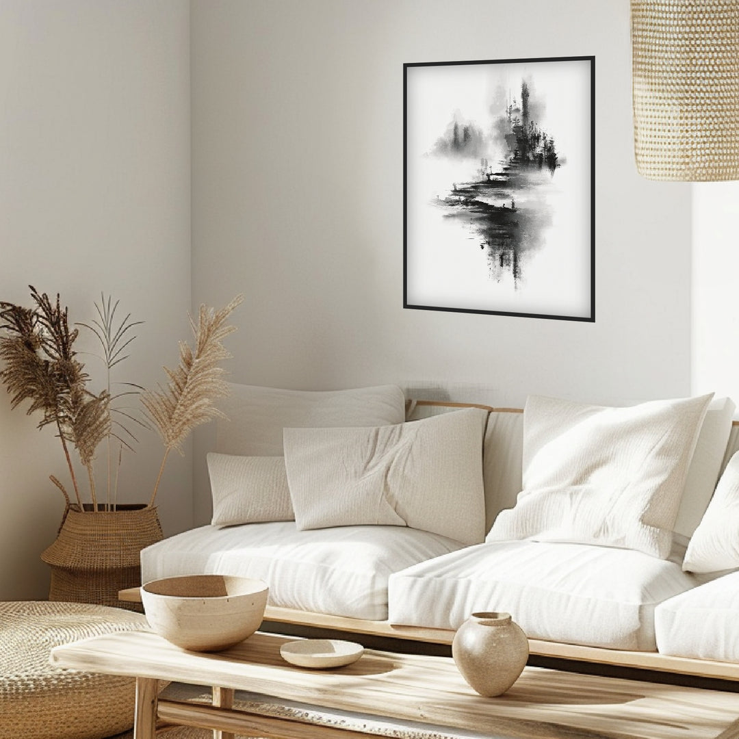 Bergdorf im Nebel Poster Japandi – mattes Kunstdruck-Papier – Ansicht 3