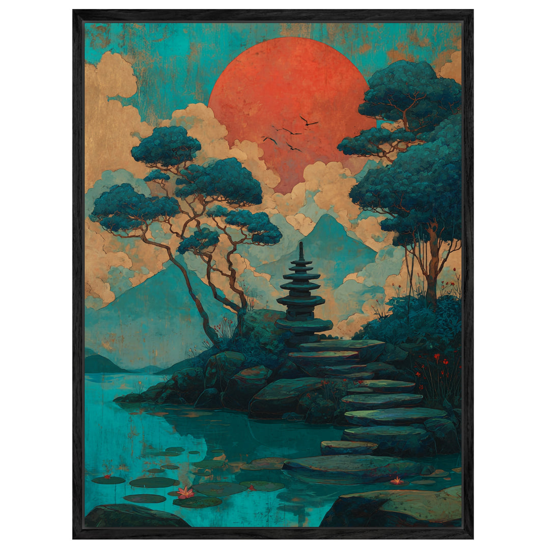 Pagode am See Leinwandbild Japandi – Leinwand auf Holzrahmen – Ansicht 4