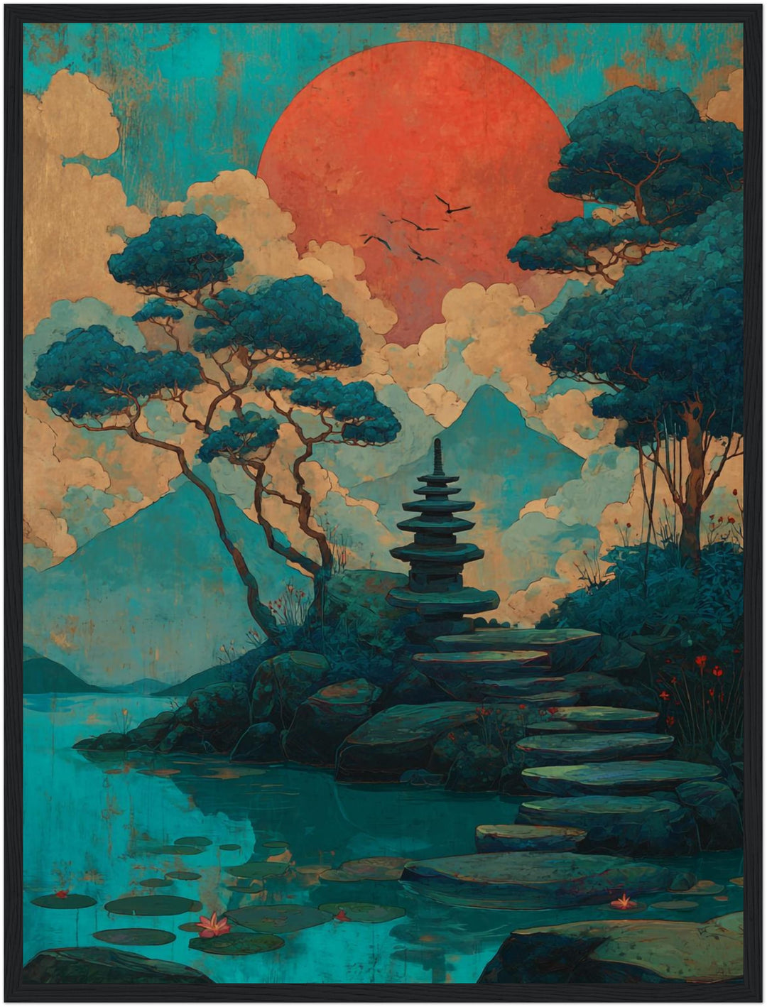 Pagode am See Poster Japandi – mattes Kunstdruck-Papier – Ansicht 5