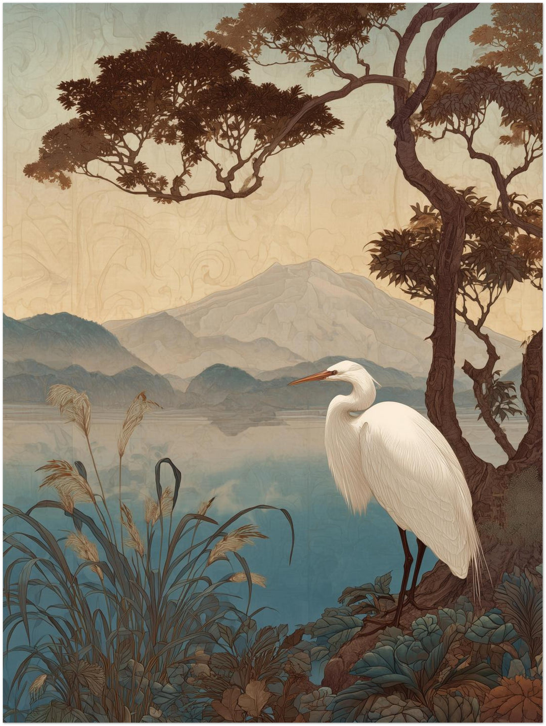 Reiher am See Japandi – Wandkunst