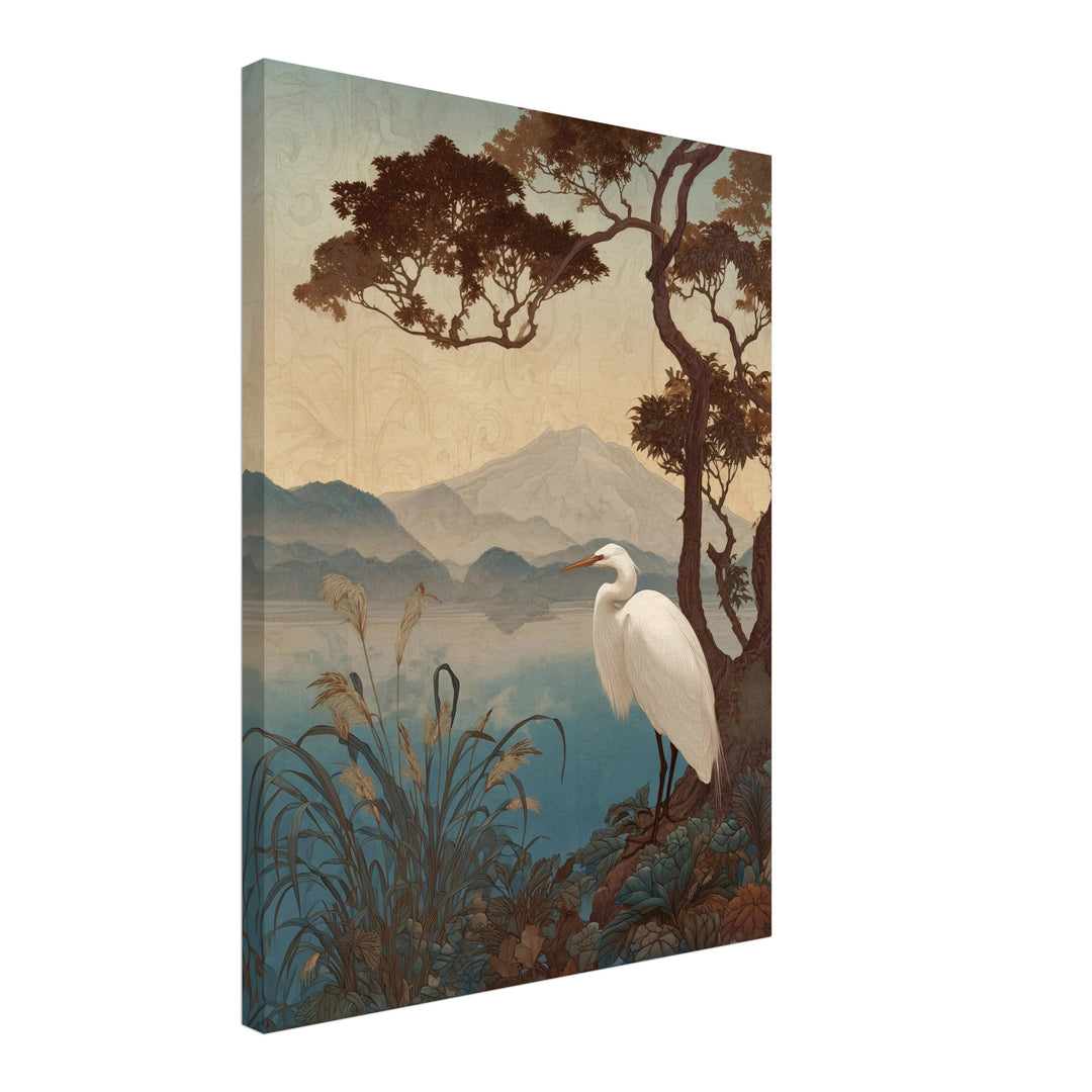 Reiher am See Leinwandbild Japandi – Leinwand auf Holzrahmen – Ansicht 2