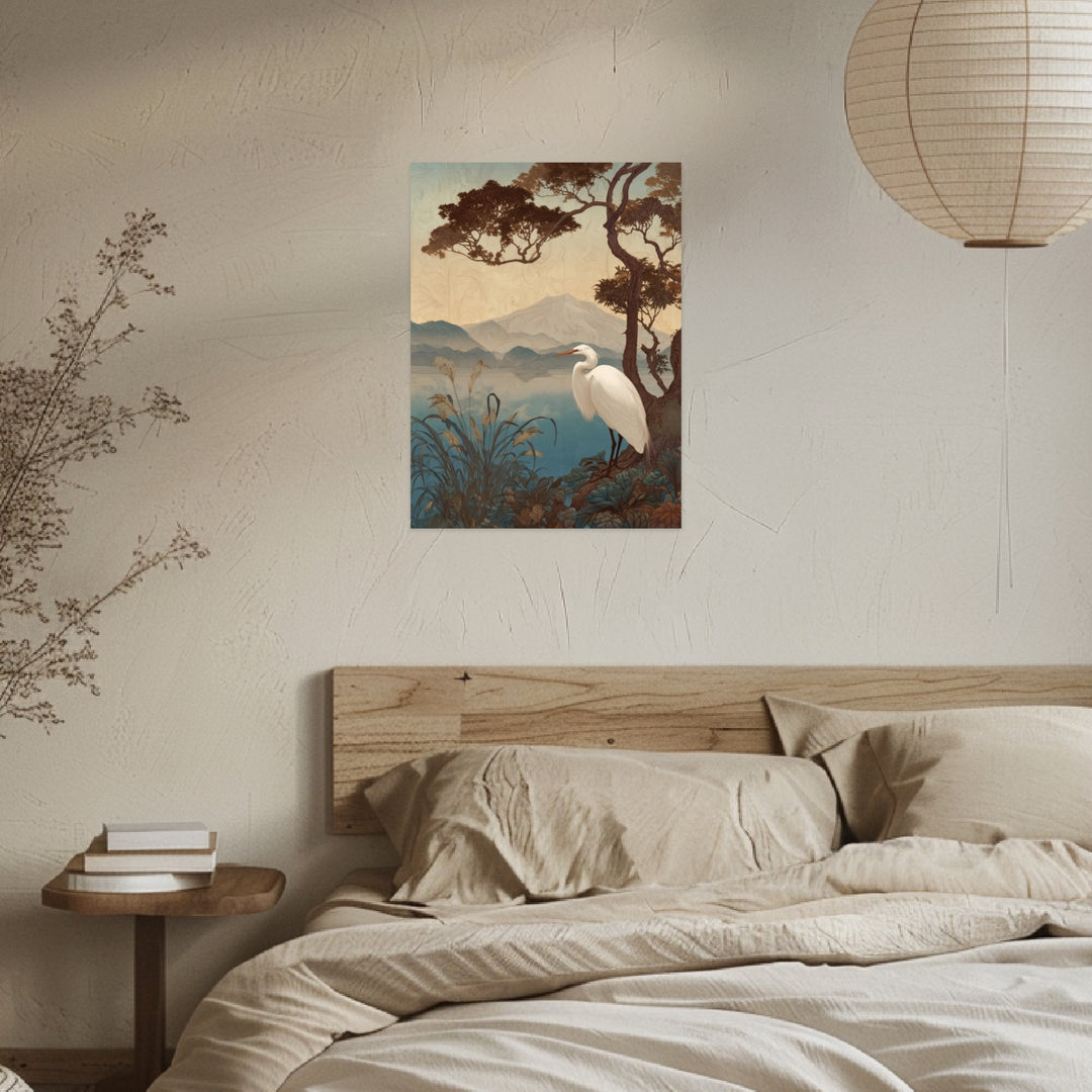 Reiher am See Leinwandbild Japandi – Leinwand auf Holzrahmen – Ansicht 3