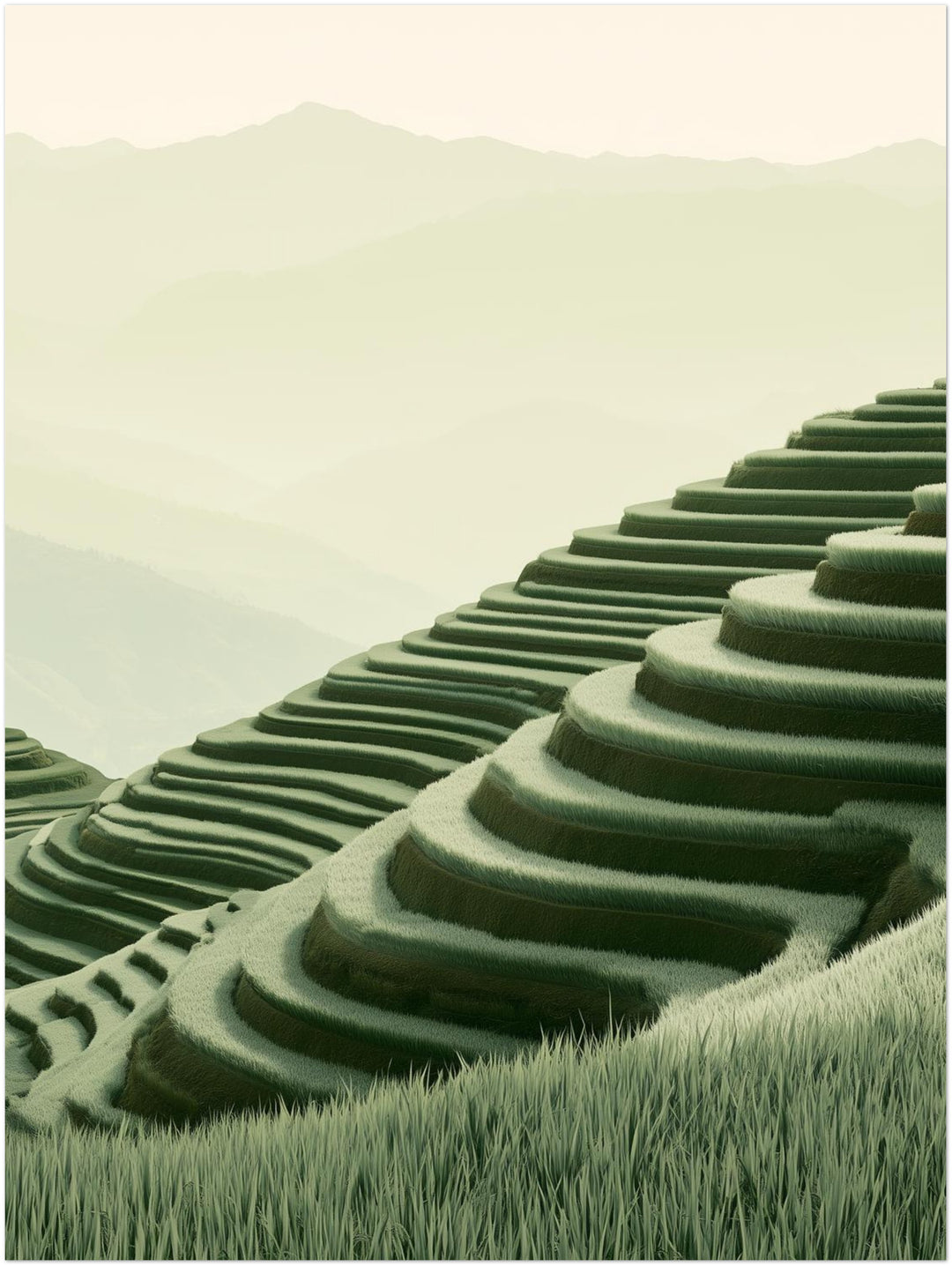 Stille Reisterrassen im Nebel Poster – Ohne Rahmen – Produktfoto