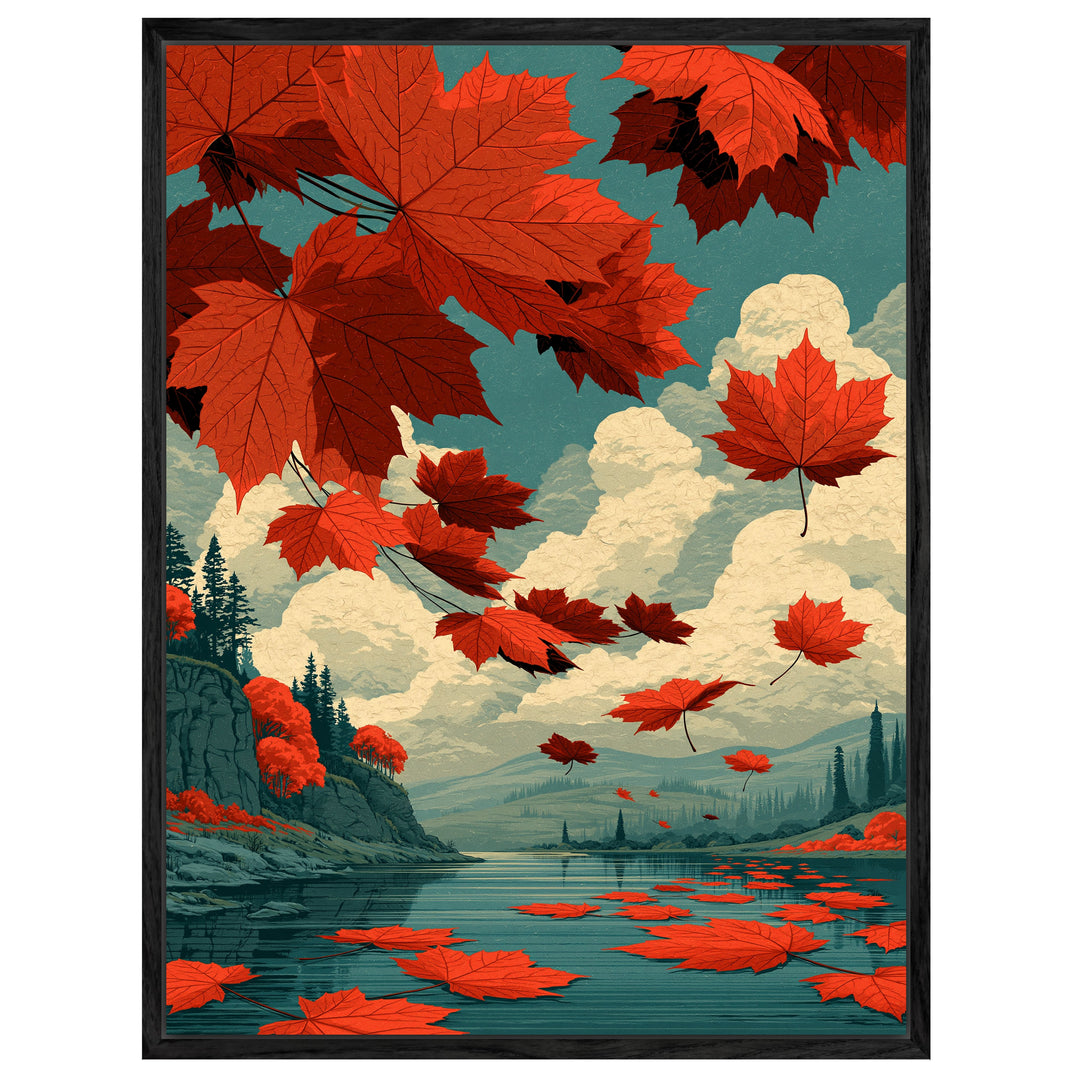 Rote Ahornblätter im Herbstwind Leinwandbild – Leinwandbild