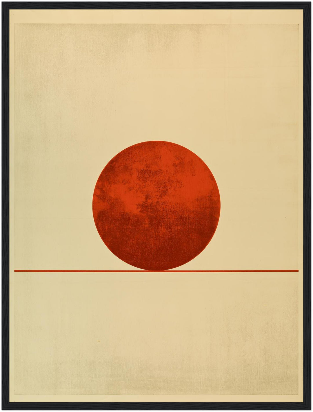 Roter Kreis am Horizont Poster – Schwarzer Rahmen – Wohnzimmer Mockup