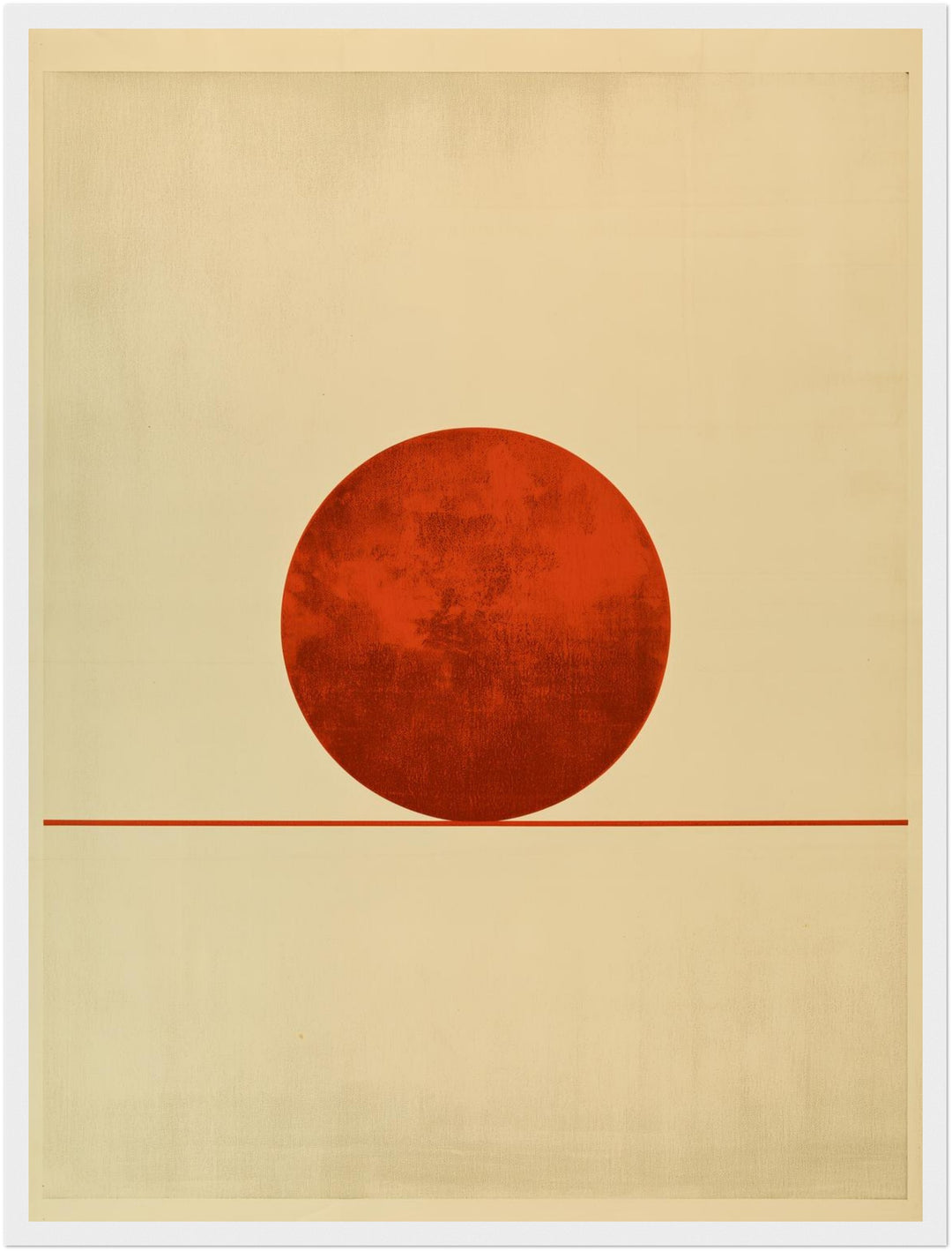 Roter Kreis am Horizont Poster – Weißer Rahmen – Wohnzimmer Mockup