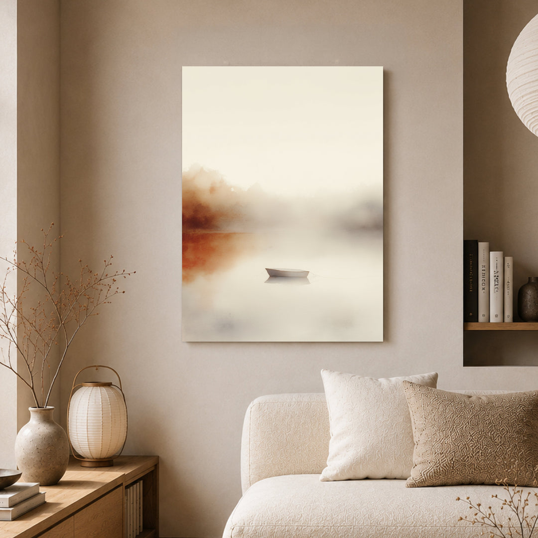 Stilles Boot im Nebel Leinwandbild – Ohne Rahmen – Produktfoto