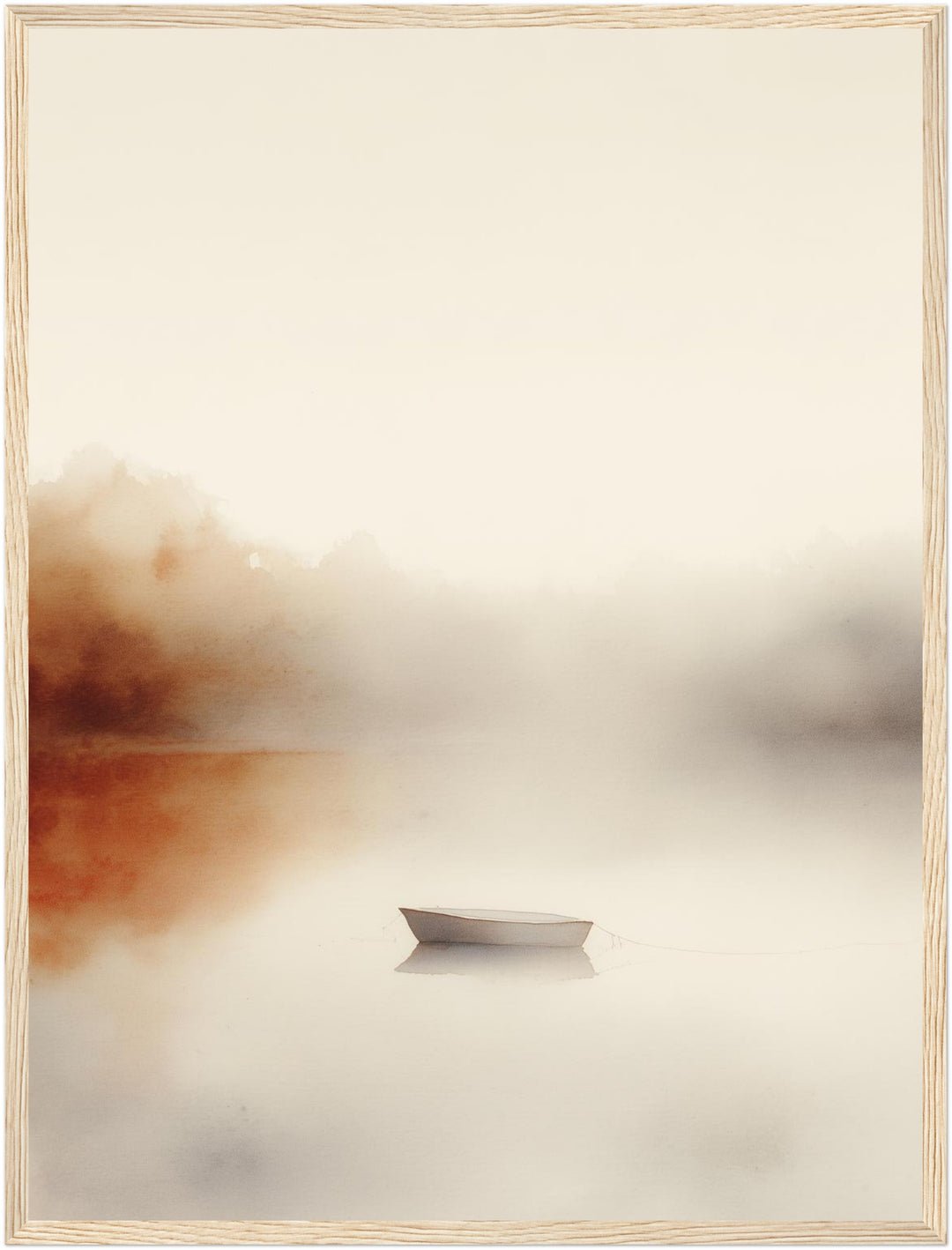Stilles Boot im Nebel Poster – Holz natur Rahmen – Produktfoto