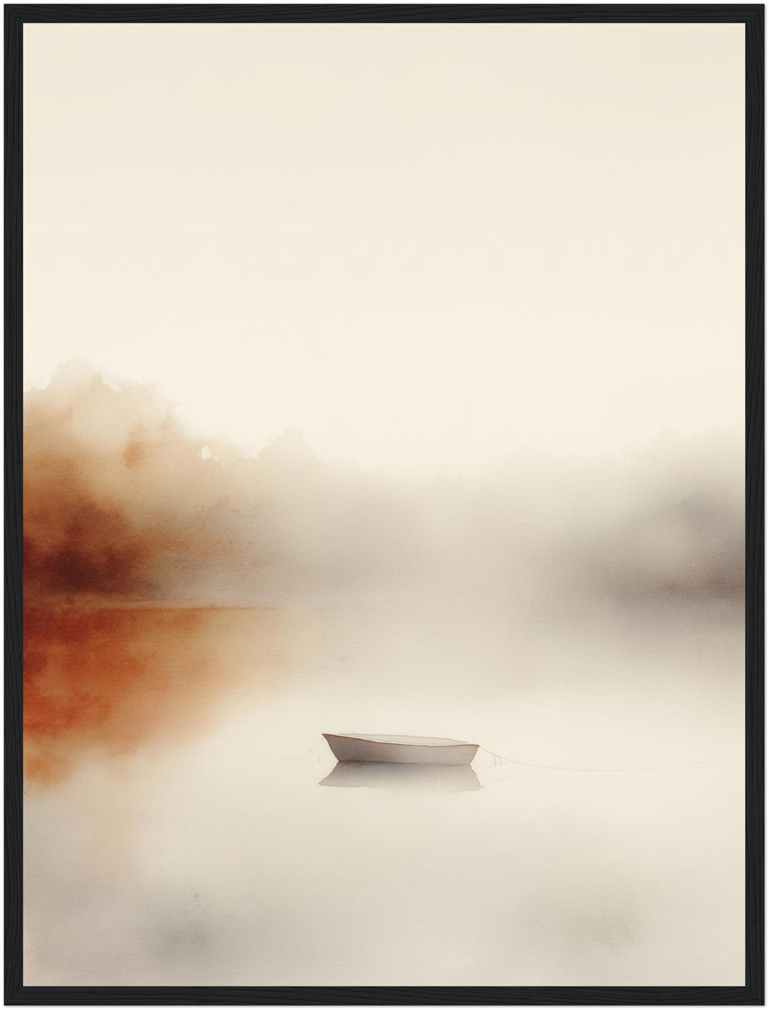 Stilles Boot im Nebel Poster – Schwarzer Rahmen – Produktfoto