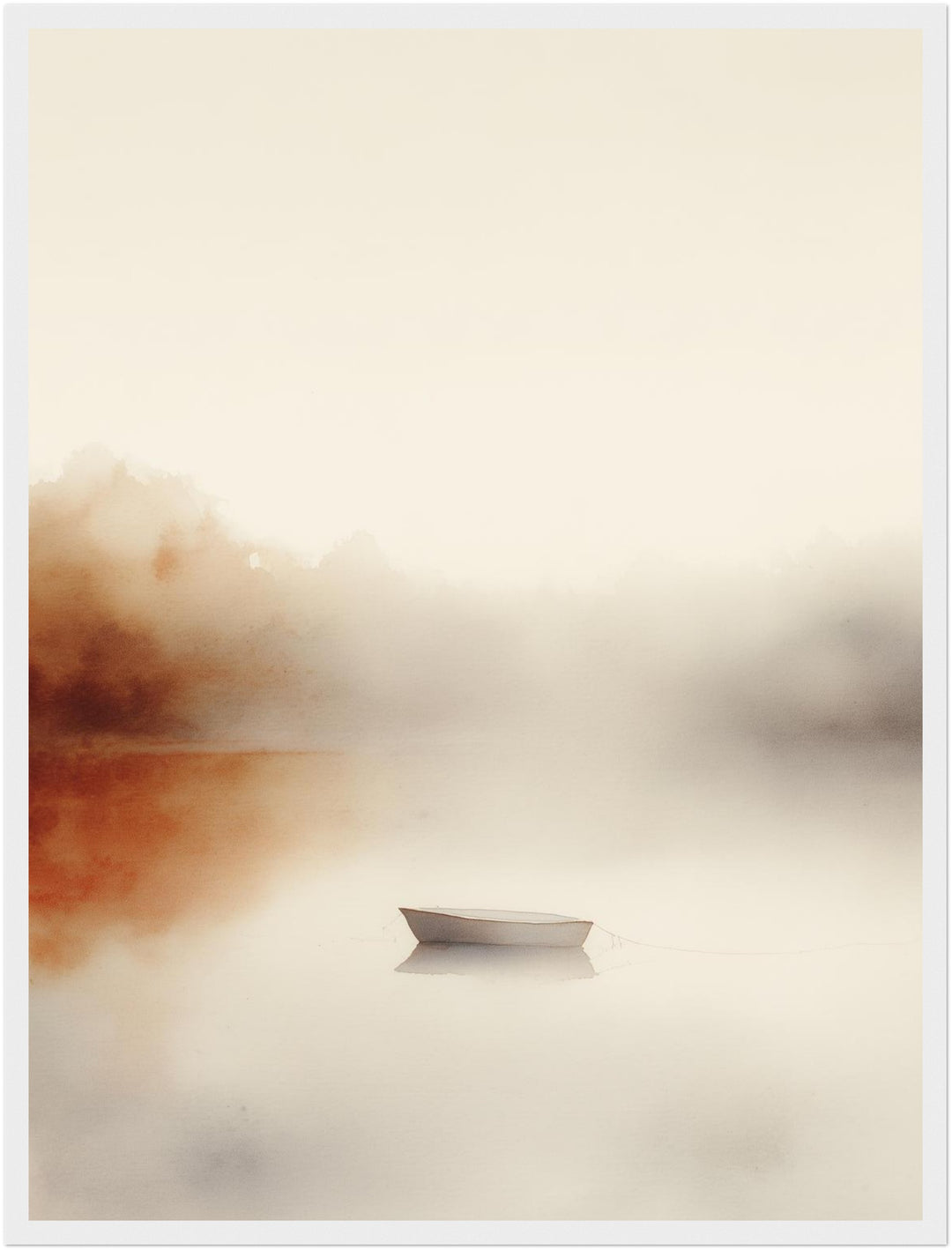 Stilles Boot im Nebel Poster – Weißer Rahmen – Produktfoto