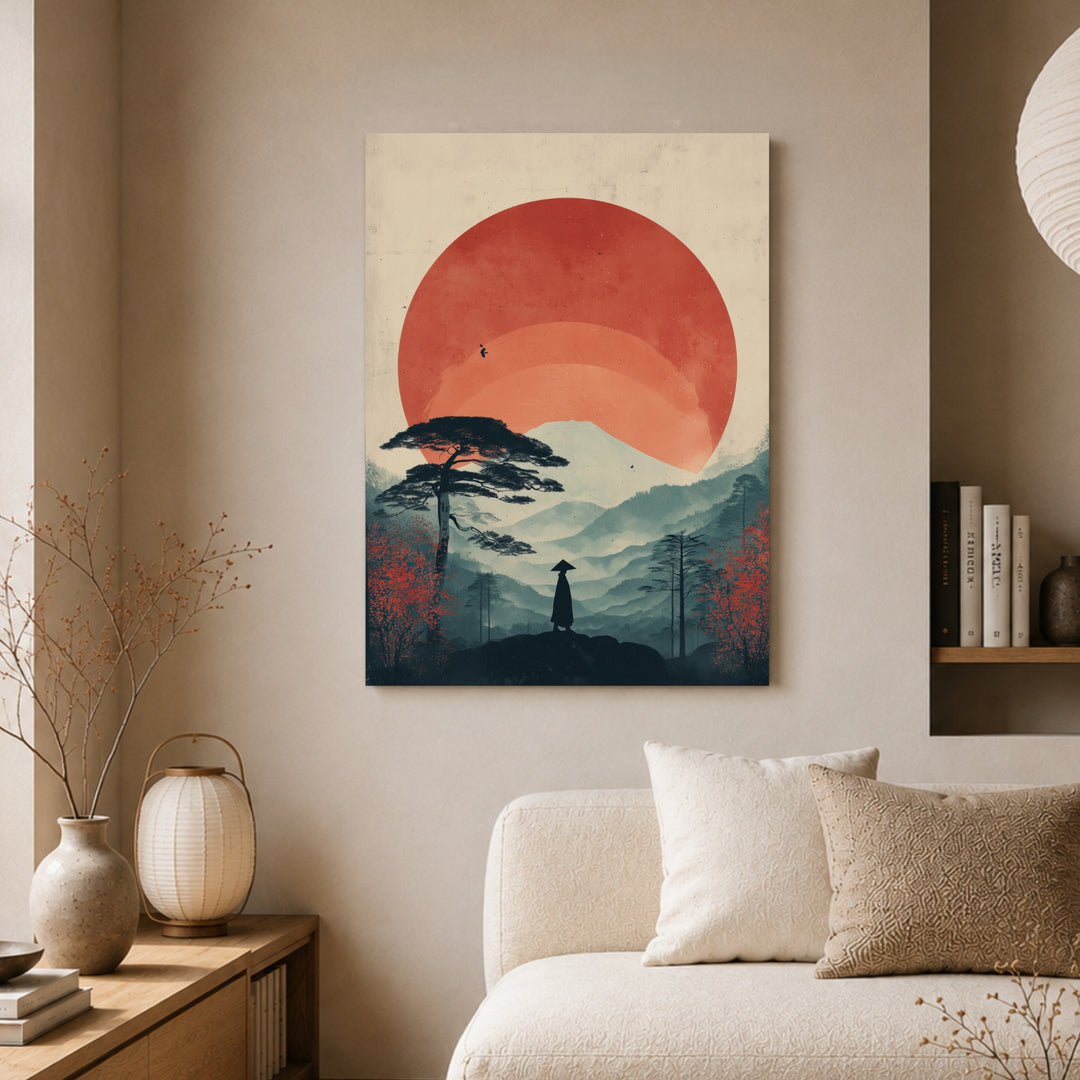 Wanderer vor roter Sonne Leinwandbild – Ohne Rahmen – Produktfoto