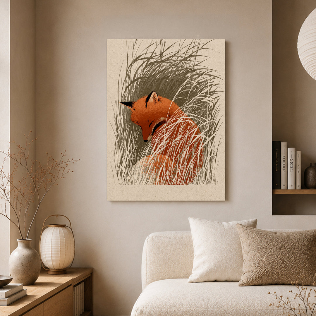 Schlafender Fuchs im Schilf Poster – Ohne Rahmen – Produktfoto