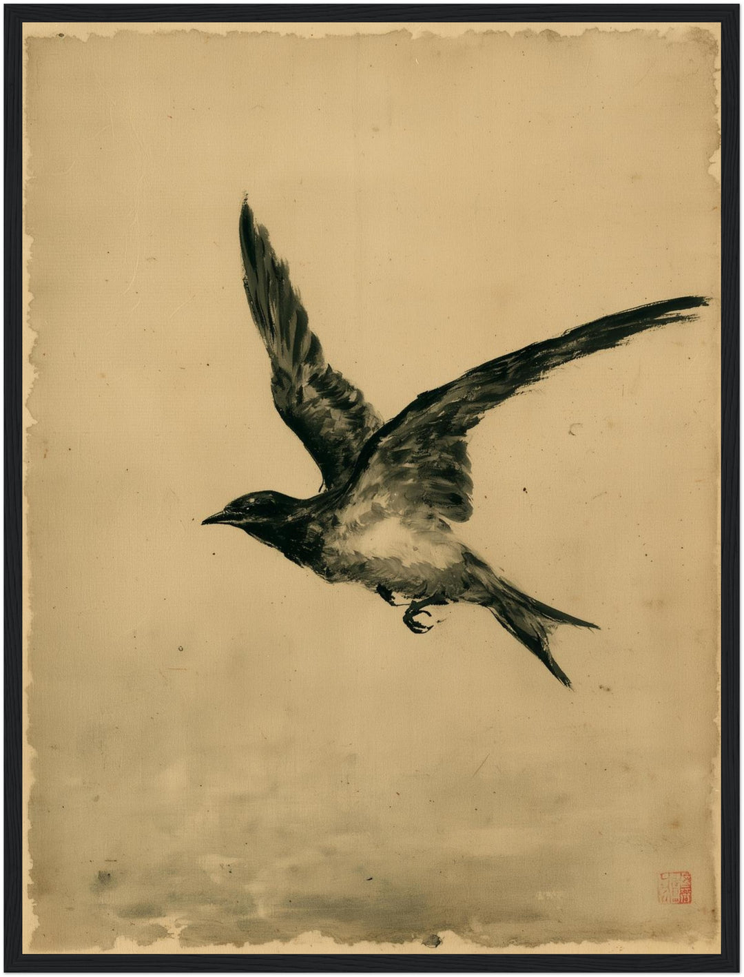 Schwalbe im freien Flug Poster – Schwarzer Rahmen – Produktfoto
